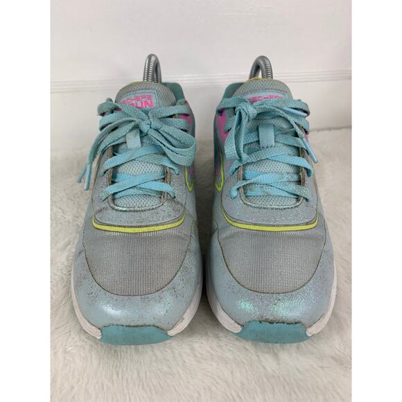 Skechers Go Run Elevate Girls Size 5.5 Blue Pink Lace Up Low Top Running Shoes - Picture 2 of 8